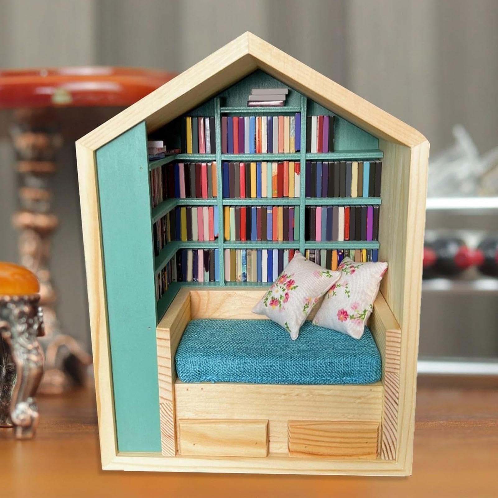 Stresowa Biblioteczka 200 Książek 2 Poduszki Miniaturowy Dom Dekoracja