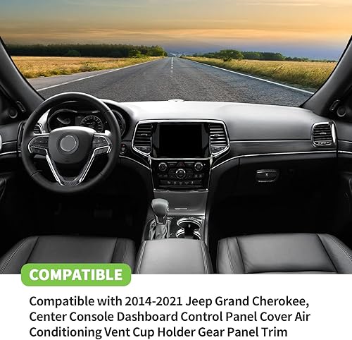 Miniatura 5 de Juego completo de 17 piezas de fibra de carbono compatible con Jeep Grand Cherokee 2016-2021, cubierta del panel de control de la consola central,