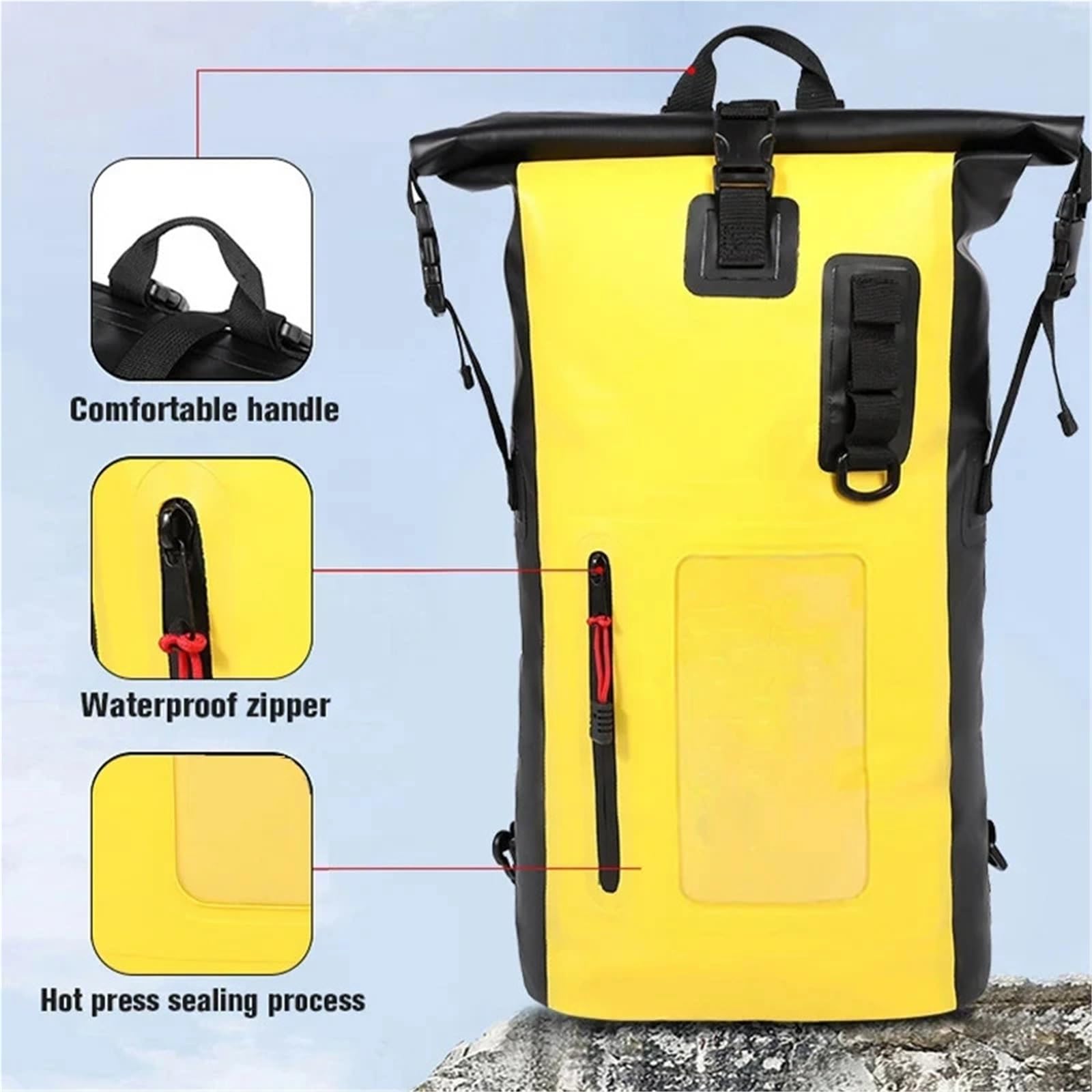 Sacca Impermeabile Zaino da nuoto da 25L e 30L, in PVC asciutto, impermeabile, con secchiello, grande, for trekking fluviale, rafting, viaggi all'aperto, borsa a mano(30L Yellow)