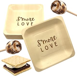 S'more Love Birch Wood Plates 25 Count - Eco-Friendly 100% Compostable 5...