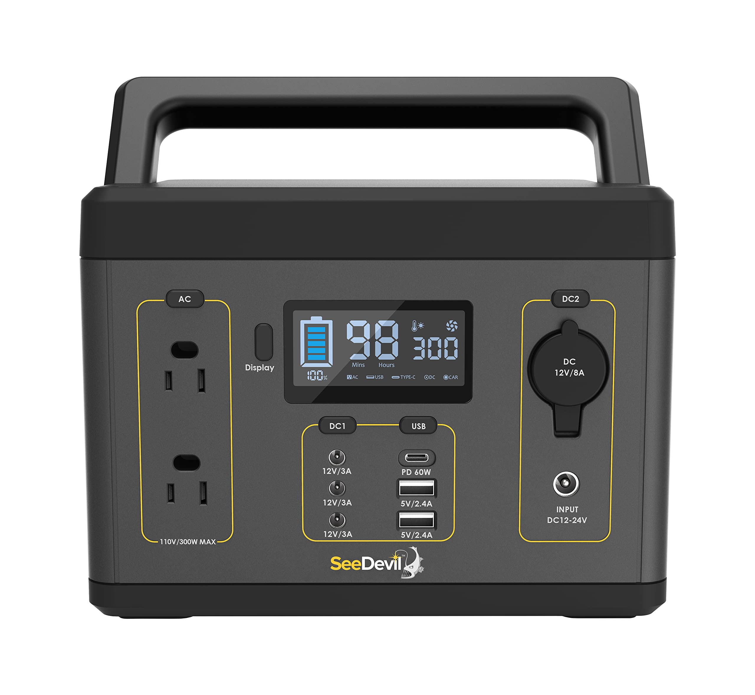 SeeDevil Portable Power Station 300W, 280Wh Backup Battery, Solar Generator (Solar Panel Not Included) Great for Camping, Emergency Power, Off-Grid, Outdoor use