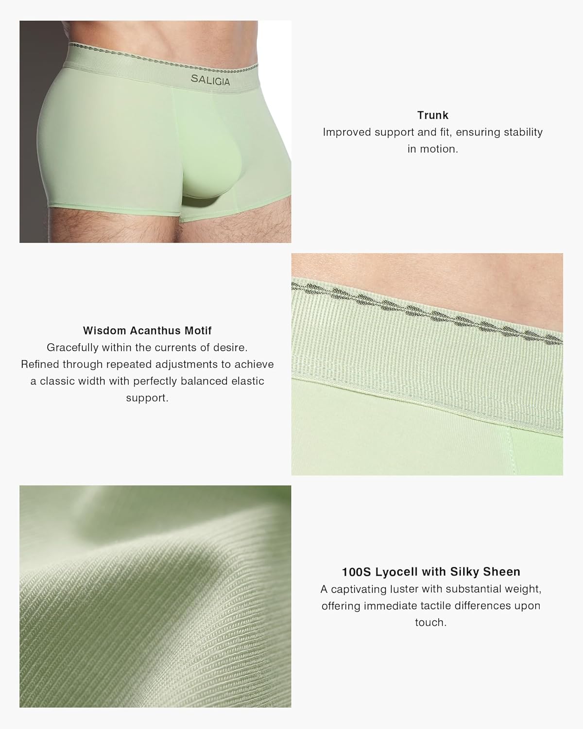 SALIGIA Men’s Trunks Underwear Sexy, Tag-Free & 100s Silky-Sheen Lyocell Boxer Briefs with No-Fly Pouch 3-Pack - Image 4