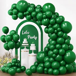 RUBFAC 154pcs Dark Green Balloons Different Sizes 18 12 10 5 Inches Emerald Green Latex Balloon Garland Arch for Birthday Baby Shower Wedding Safari Jungle Decorations Masquerade Party Supplies