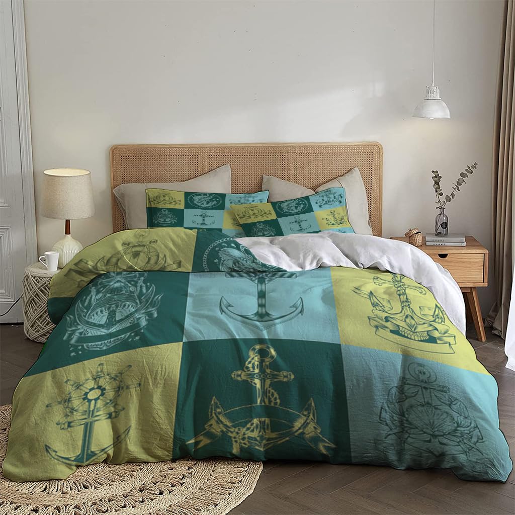 NIBAINLO 布団カバー航海用アンカー 肌に優しい ピーチスキン加工 掛け布団カバー 和式 洋式 あったか 布団カバーセット リバーシブル ホームステイ ホテル 家庭兼用