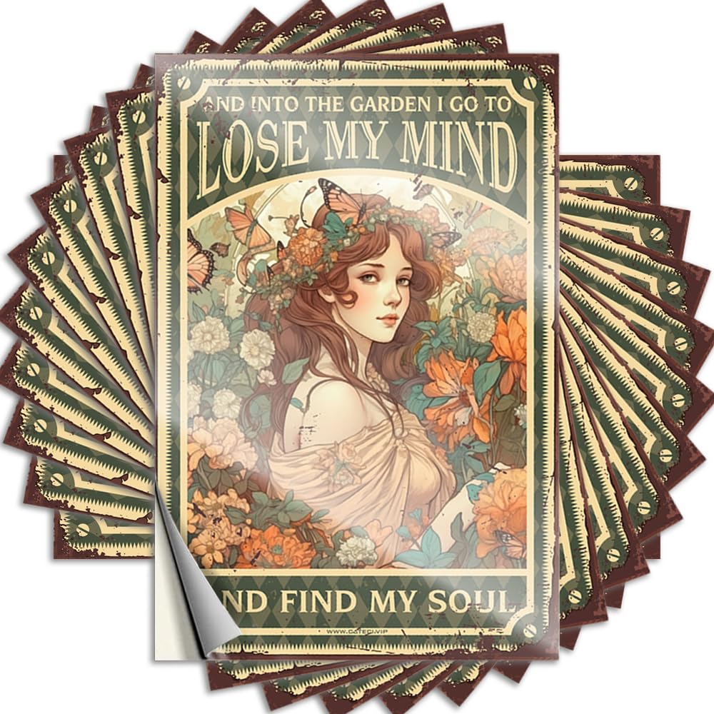 Hot Case Stickers | and Into The Garden I Go to Lose My Mind and Find My Soul Vintage Durable Vinyl Sticker Easy Apply for Bathroom(8X12CM)