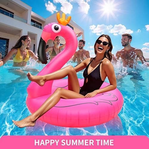 Miniatura 4 de Flotador inflable gigante de flamenco para piscina, 42 pulgadas, flotador de piscina de flamenco rosa para fiesta con válvulas rápidas, flotadores