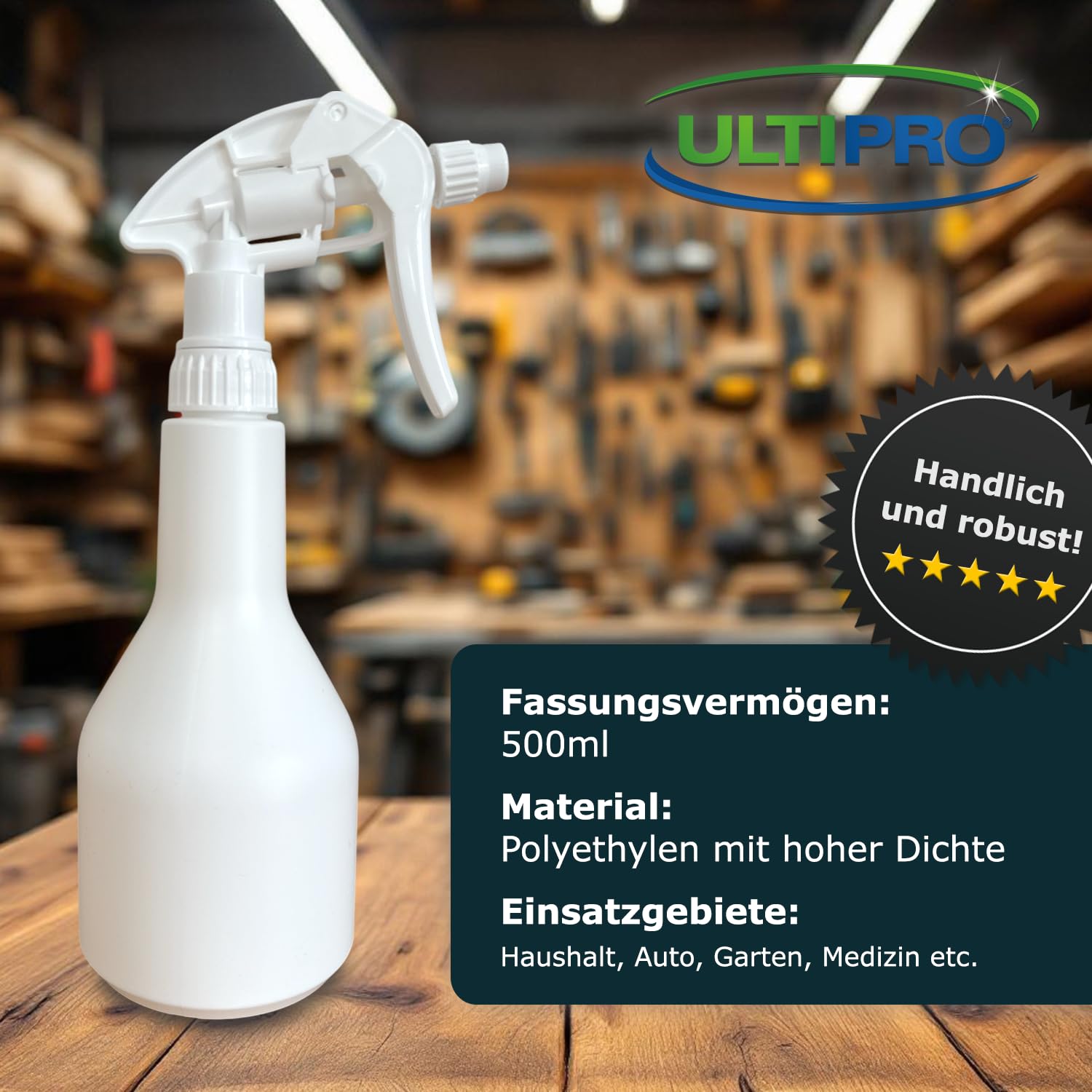 1 spruzzatore vuoto da 500 ml, resistente agli agenti chimici, con testina spray Canyon CHS 3A, bottiglia HDPE a forma di mazza, flacone spray professionale per la pulizia di laboratorio