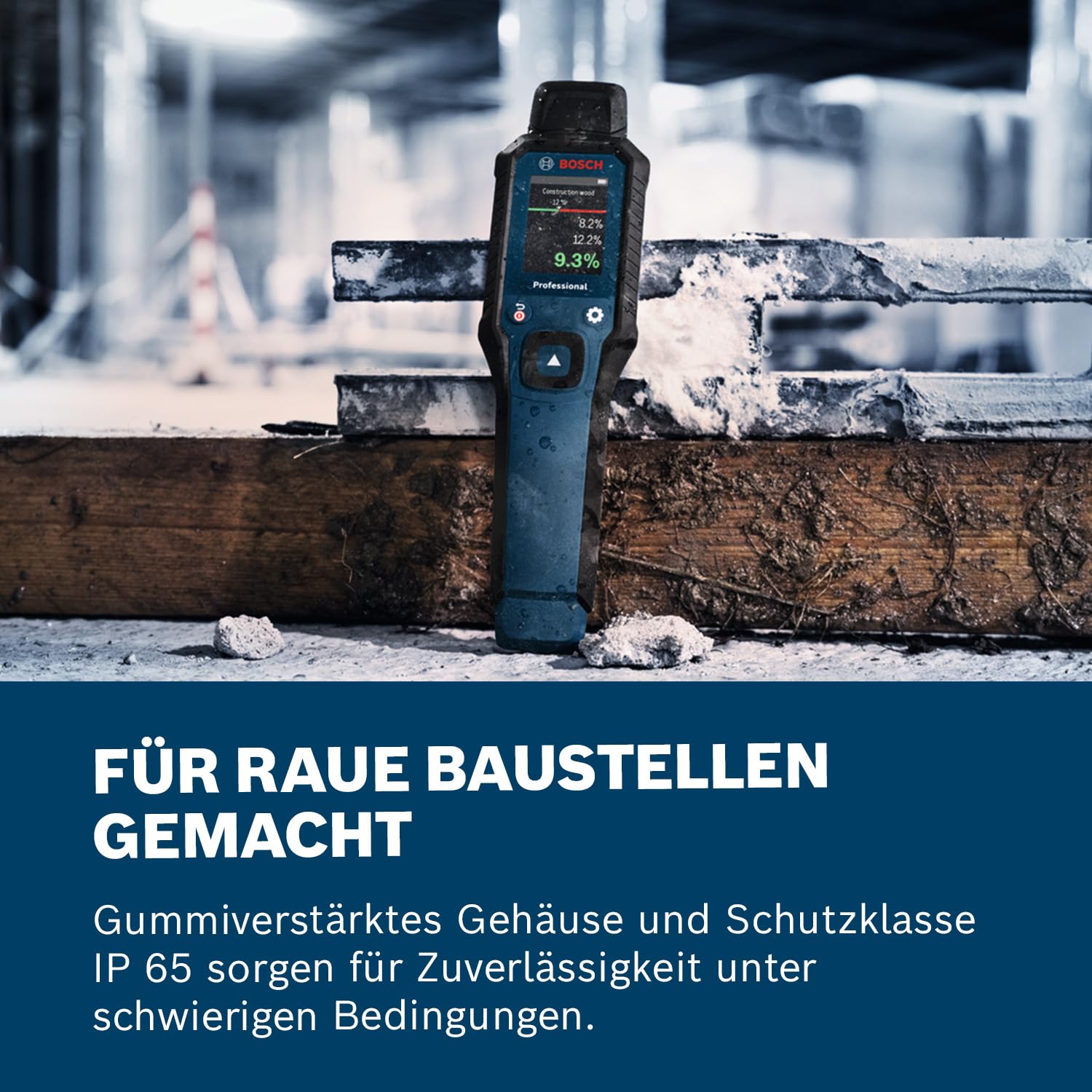 Bosch Professional Pin-Feuchtemessgerät GMP 1-13 (misst 37 Holzarten und 10 Baustoffe, Schutzklasse IP 65, kontrastreiches LCD-Display, 2x AA-Batterie, Tasche)