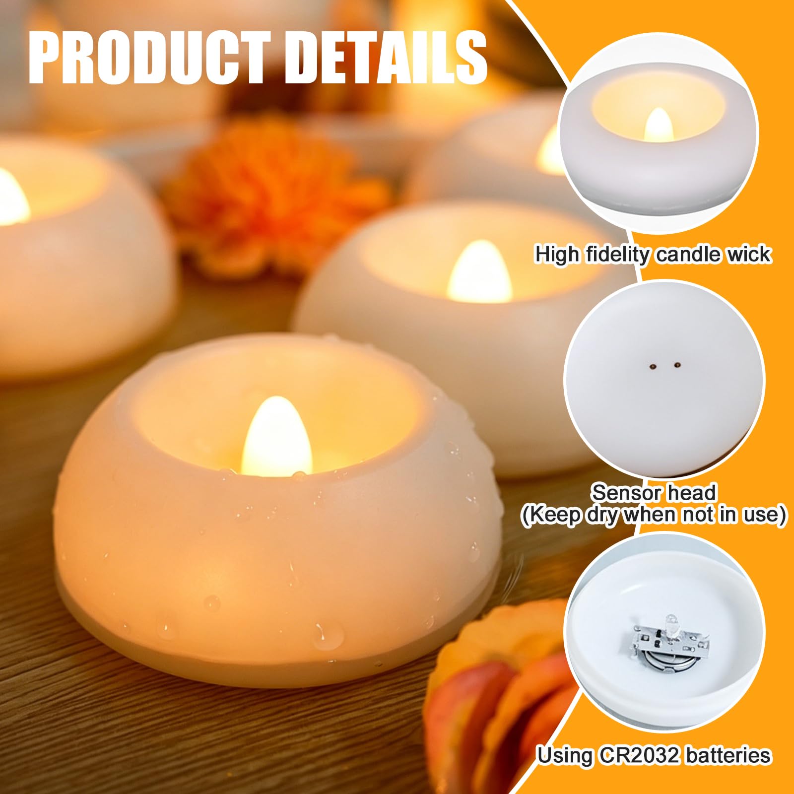 BORDEAG 24 Candele Galleggianti A LED, 7,3 Cm, Candele Galleggianti Tremolanti Bianche Per Piscina, Bagno, Fontana, 200 Ore Di Funzionamento A Batteria