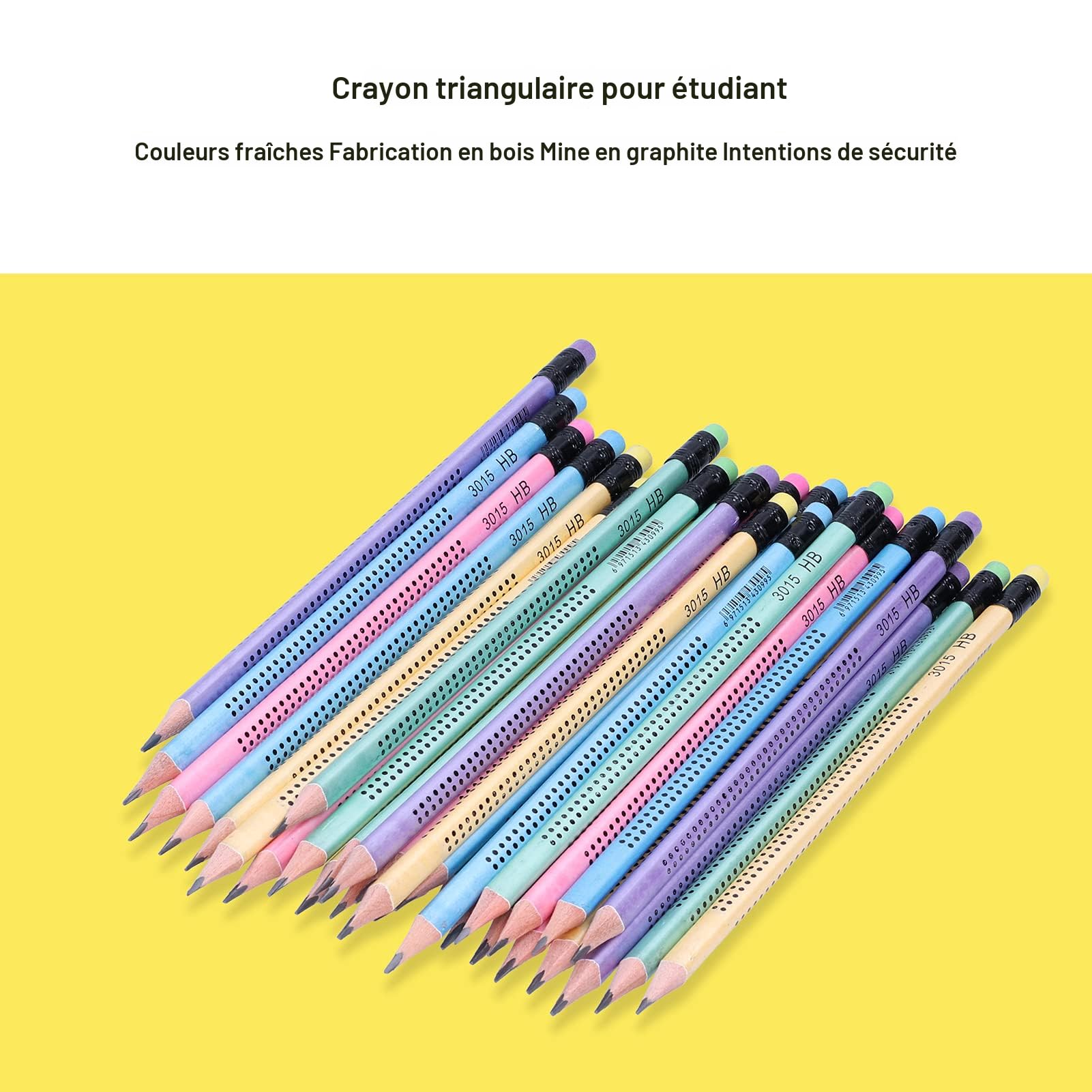 Crayons à Papier HB - Lot De 30 Crayons Graphite Triangulaires Avec Gomme - Multicolores Pour École/Bureau - 7