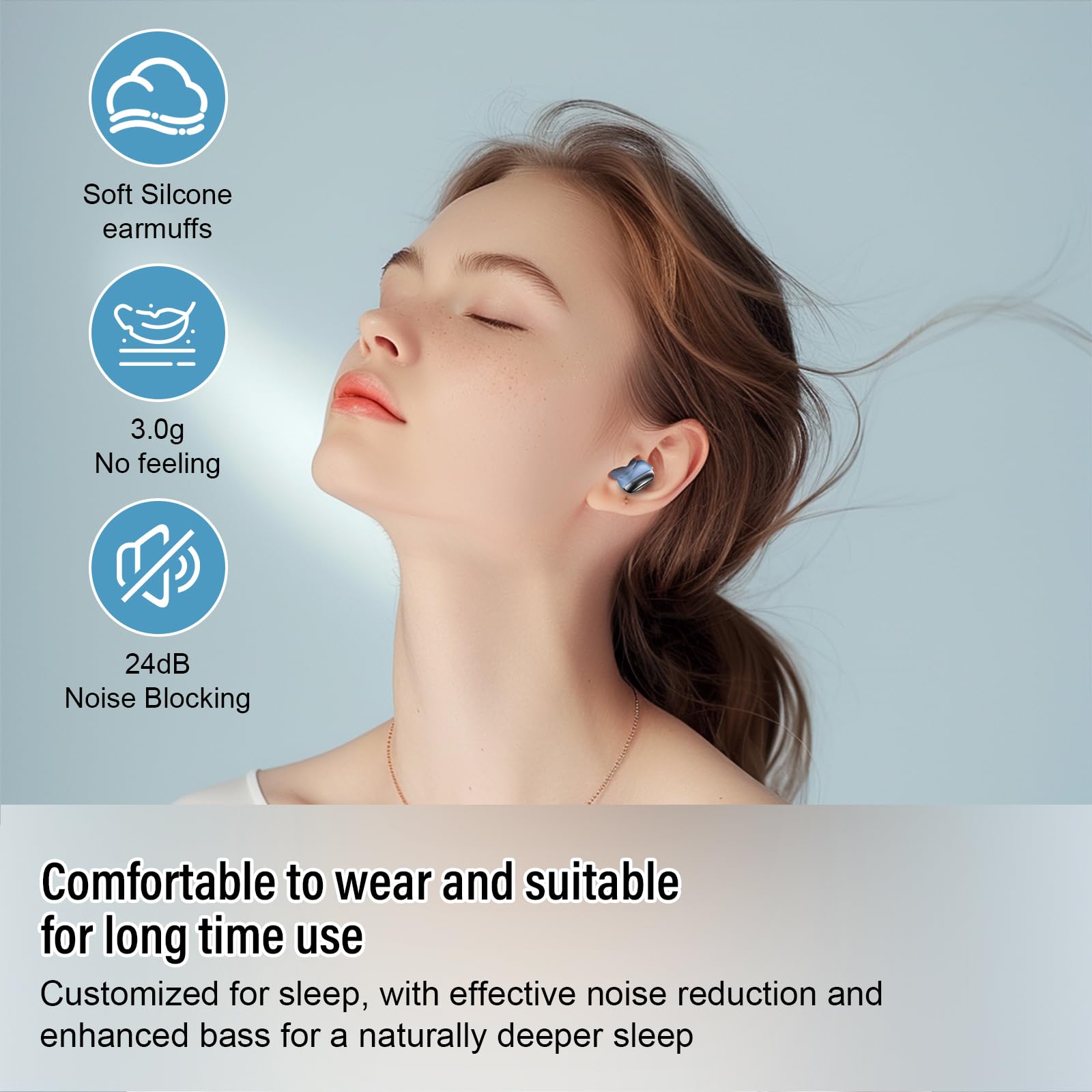 Auriculares para dormir Bluetooth de 5.4 pulgadas, ligeros, diseño pequeño para dormir de lado, tiempo de reproducción de 47 horas con funda de carga, auriculares de llamadas claras, azul