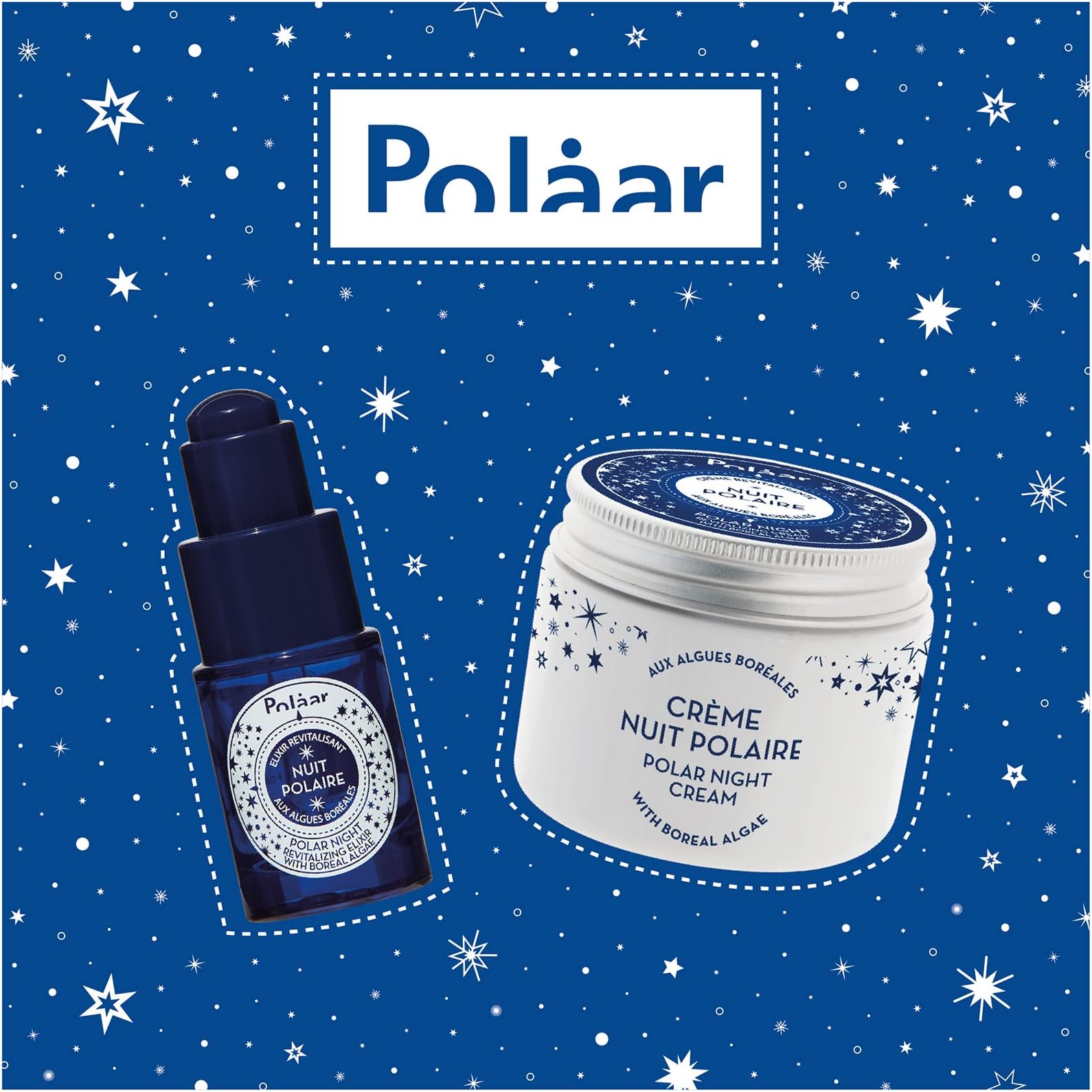 Polåar - Polar Night Gift Set - Revitalizing Cream (50 ml) + Revitalizing Elixir (15 ml) with Boreal Algae - 2 Anti-Aging, Smoothing, Detoxifying, Moisturizing Beauty Products - Vegan, Made in France