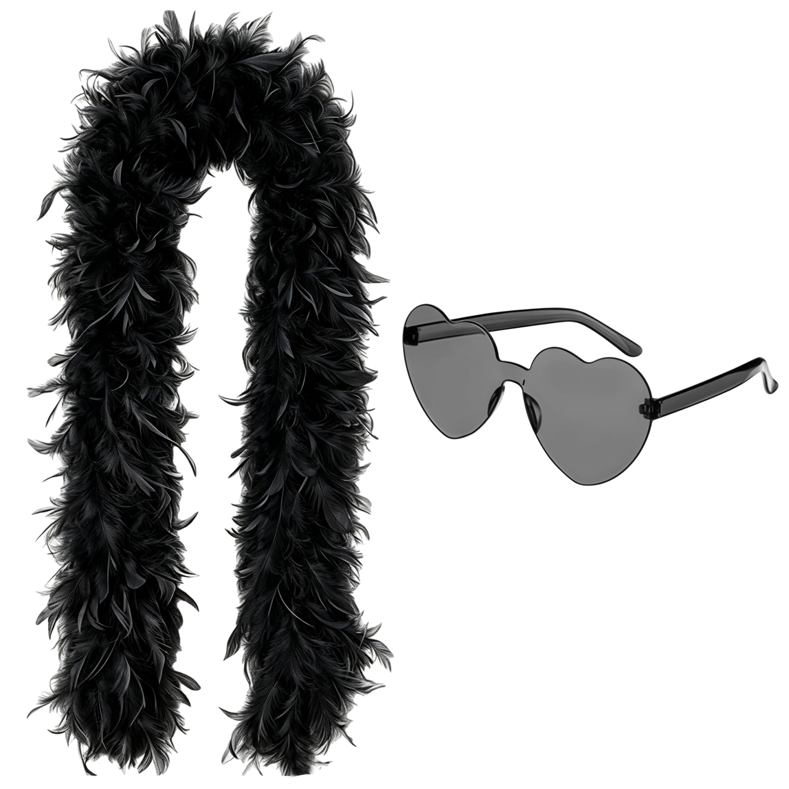 Moorlan black Feather Boa 2m with Heart Rimless Sunglasses — image 1