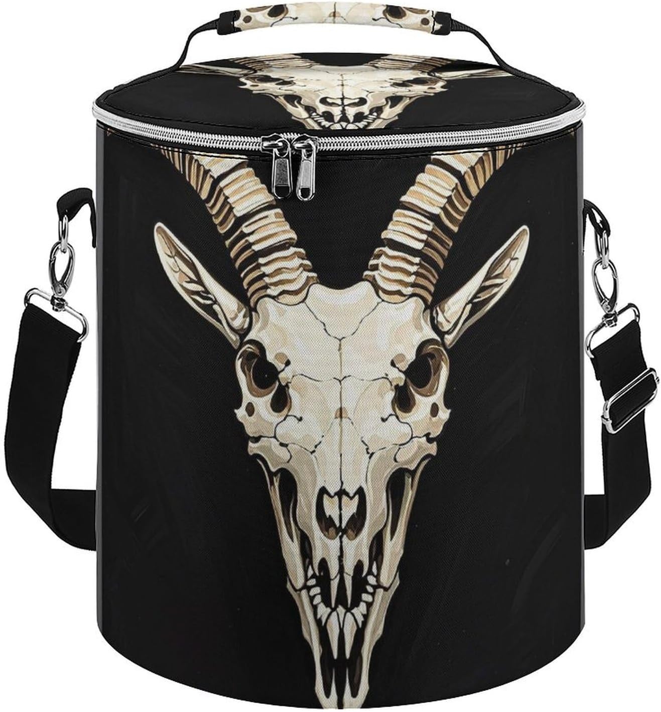 A Gothic Goat Skull Lunch Bag 15L, Insulated Picnic Basket with Leakproof Design - Large Cooler Tote for Camping, Beach, Hiking & Groceries