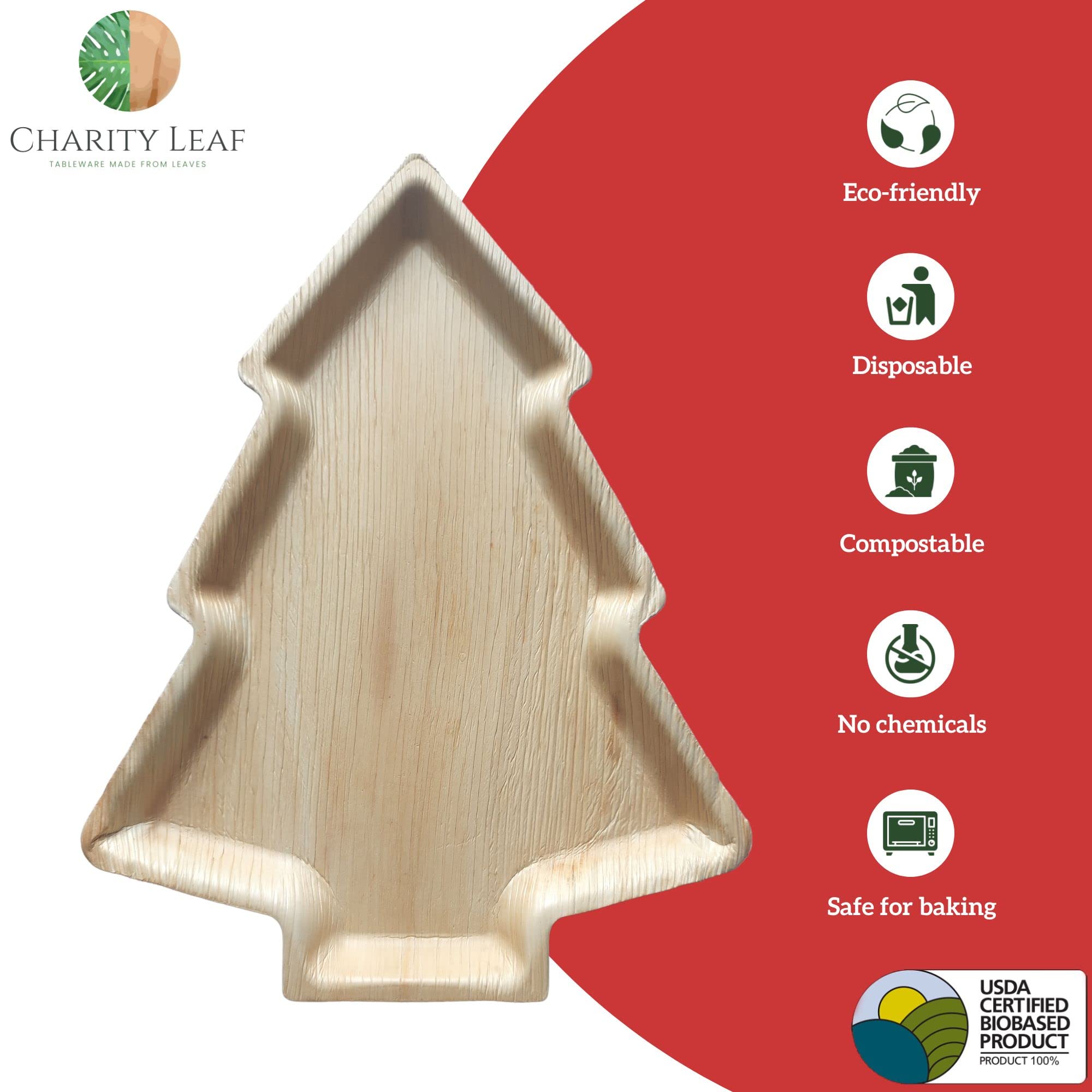 Charity Leaf Platos de Navidad desechables de hoja de palma de 17 x 12 pulgadas (5 piezas) platos de bambú para servir, tablas desechables, vajilla ecológica para Navidad, bodas, catering, eventos