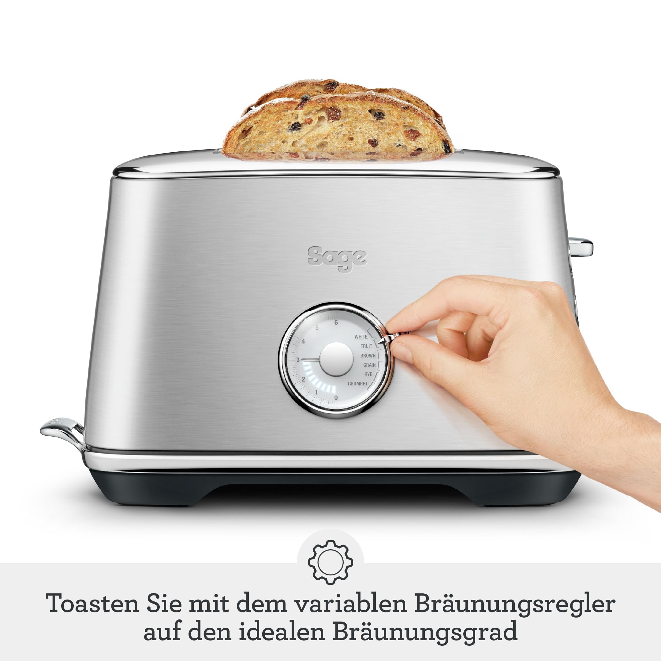 Sage Toast Select Luxe, 2-Scheiben-Toaster, Gebürsteter Edelstahl | 2-Scheiben-Toaster mit LED-Countdown-Anzeige, Mit Liftfunktion, 6 Einstellungen, Verstellbarer Bräunungsgrad, 840-1000 W
