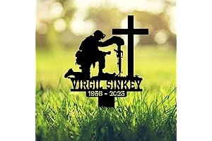 Rustic 12x12 Inch Personalized Kneeling Soldier Memorial Grave Yard Sign