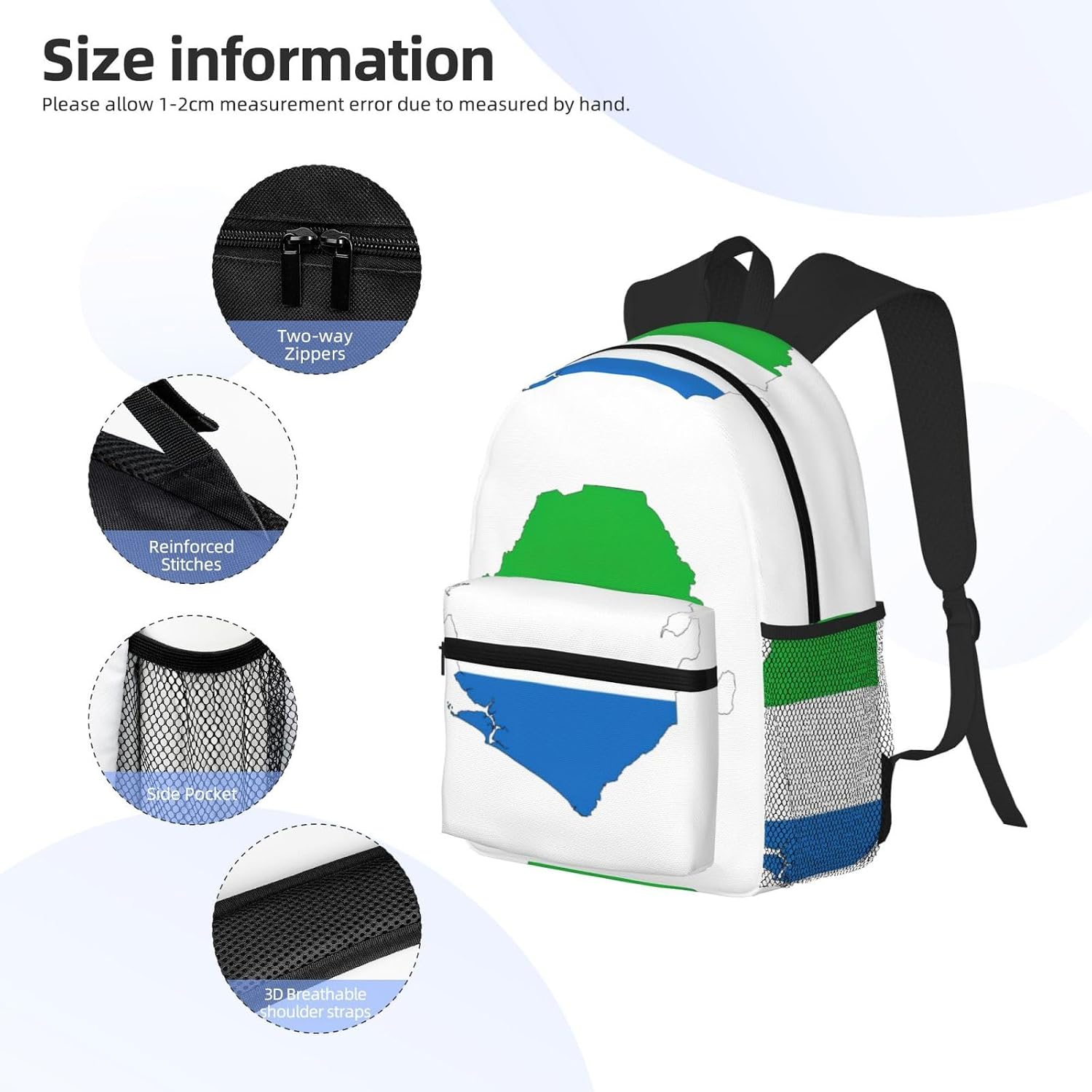 Sierra Leone Flag Map Backpack Large Sports Bag, Best for Basketball, Soccer, Volleyball, Swim, Gym, Travel