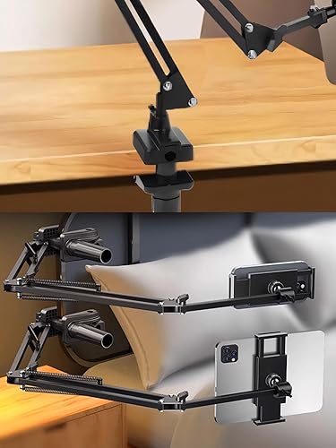 Miniatura 7 de Soporte de abrazadera de escritorio para micrófono, soporte de brazo de tijera, 5 maneras de orificios de inserción de brazo de pluma (0.472 in),