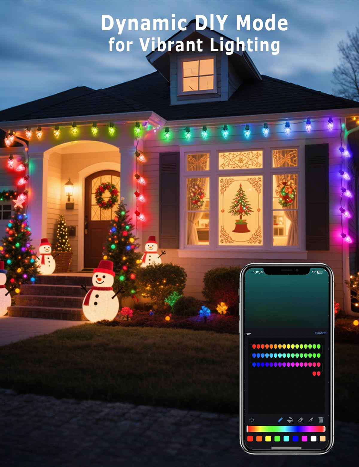 HIITEN RGB C9 Weihnachtsbeleuchtung für den Außenbereich, 36 m, 150 LEDs, DIY-Chasing-Effekte, intelligente LED-Weihnachtsbeleuchtung, Bluetooth-App, ferngesteuert, ausziehbar