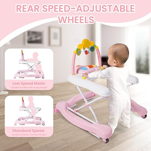 Miniatura 4 de Andador de bebé 5 en 1, andadores de bebé para niños y niñas de 6 a 18 meses, caminador de actividad plegable, andador infantil con gorila, altura