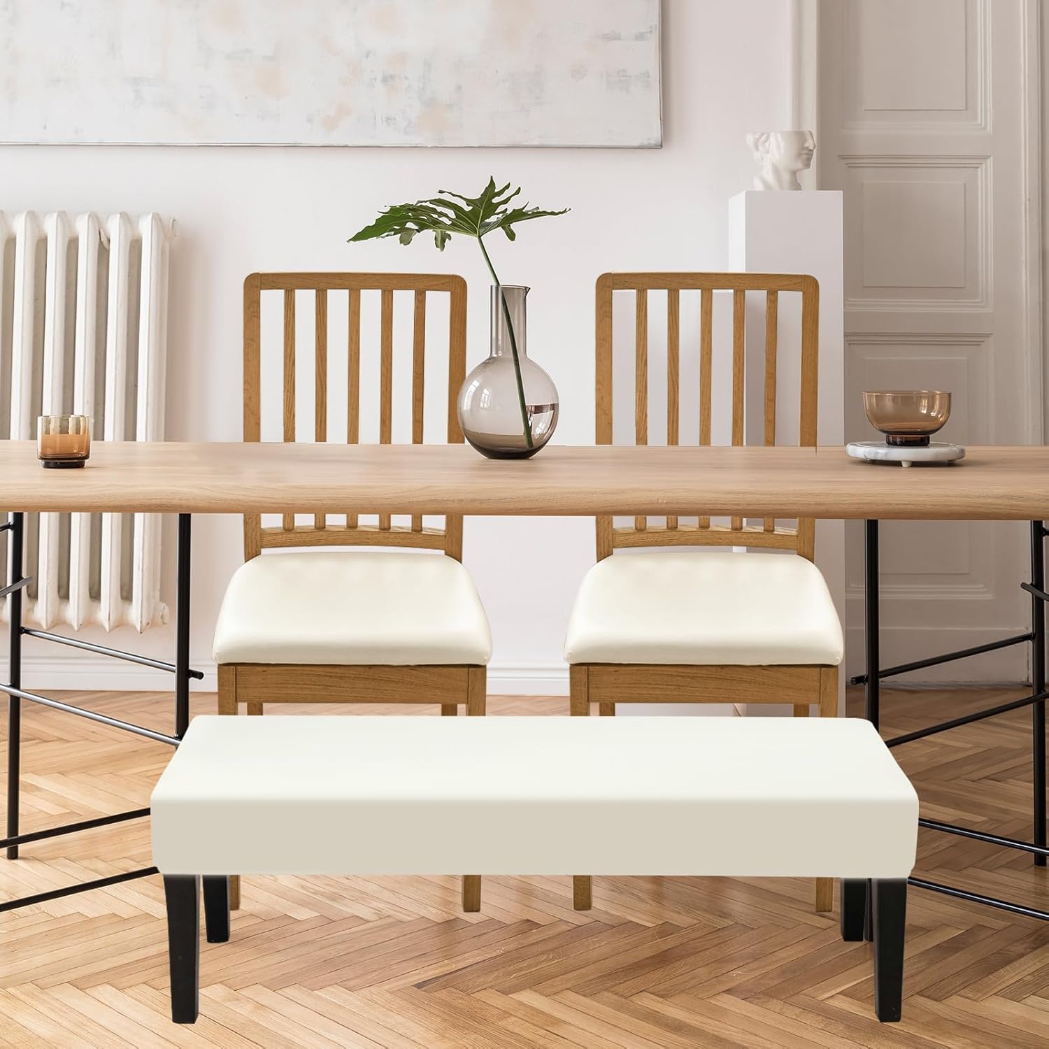 FUANGUI Dining Room Chair Covers Slipcovers Set of 4 with 1PC Bench Cover, Stretchable and Removable Slipcover for Kitchen, Living Room, Bedroom