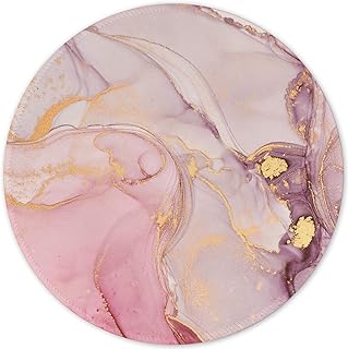 ITNRSIIET [20% Larger Mouse Pad with Stitched Edge, Premium-Textured Mouse Mat Waterproof Non-Slip Rubber Base Round Mousepad for Office Gaming PC Laptop 8.7×8.7 inches, Pink Textured Marble