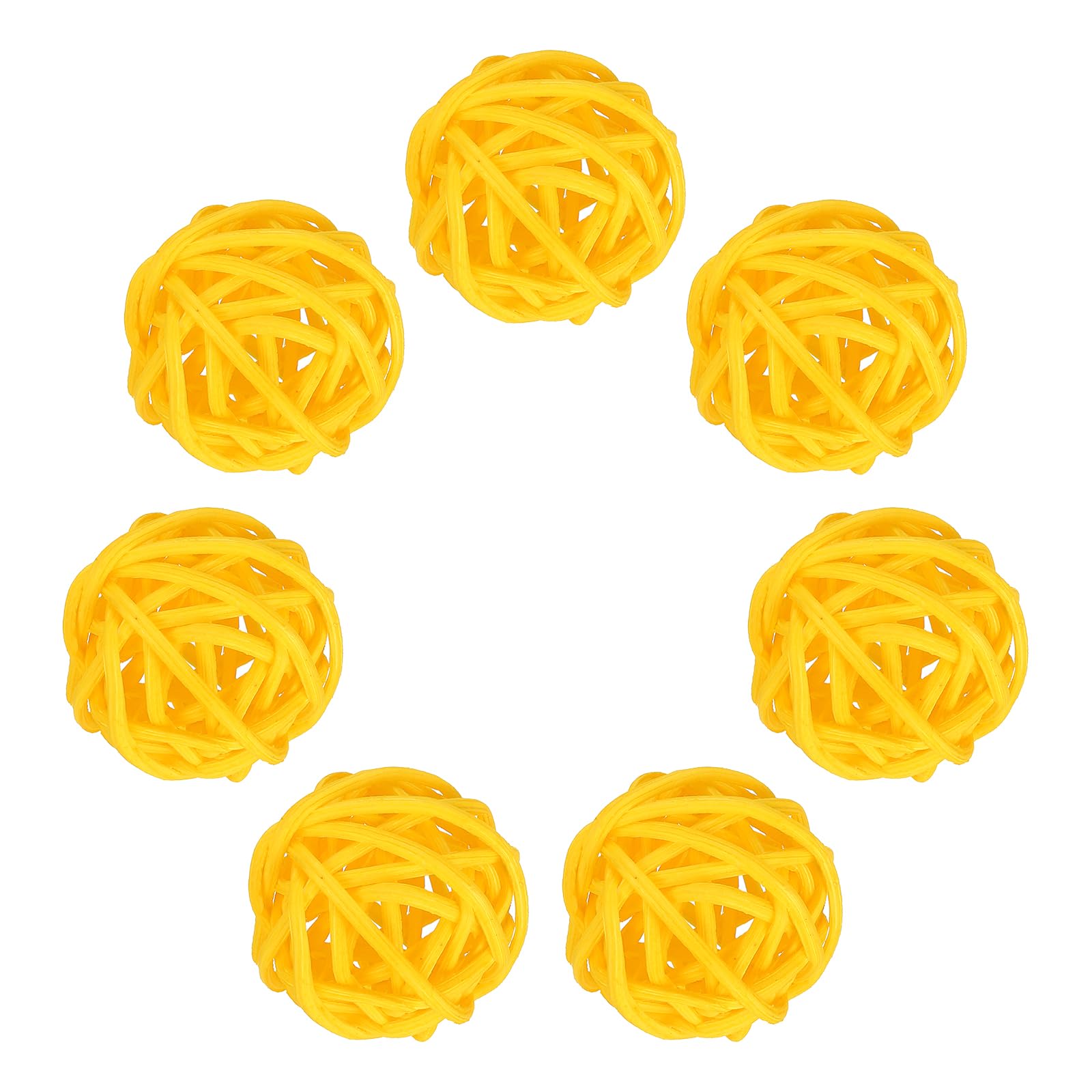 sourcing map 7Pcs Yellow Wicker Rattan Balls for Bowl Centerpiece 1.2 Inch Dia Rattan Wicker Twig Orbs Spheres Decorative Balls for Vase Home Dining Table Wedding Decor