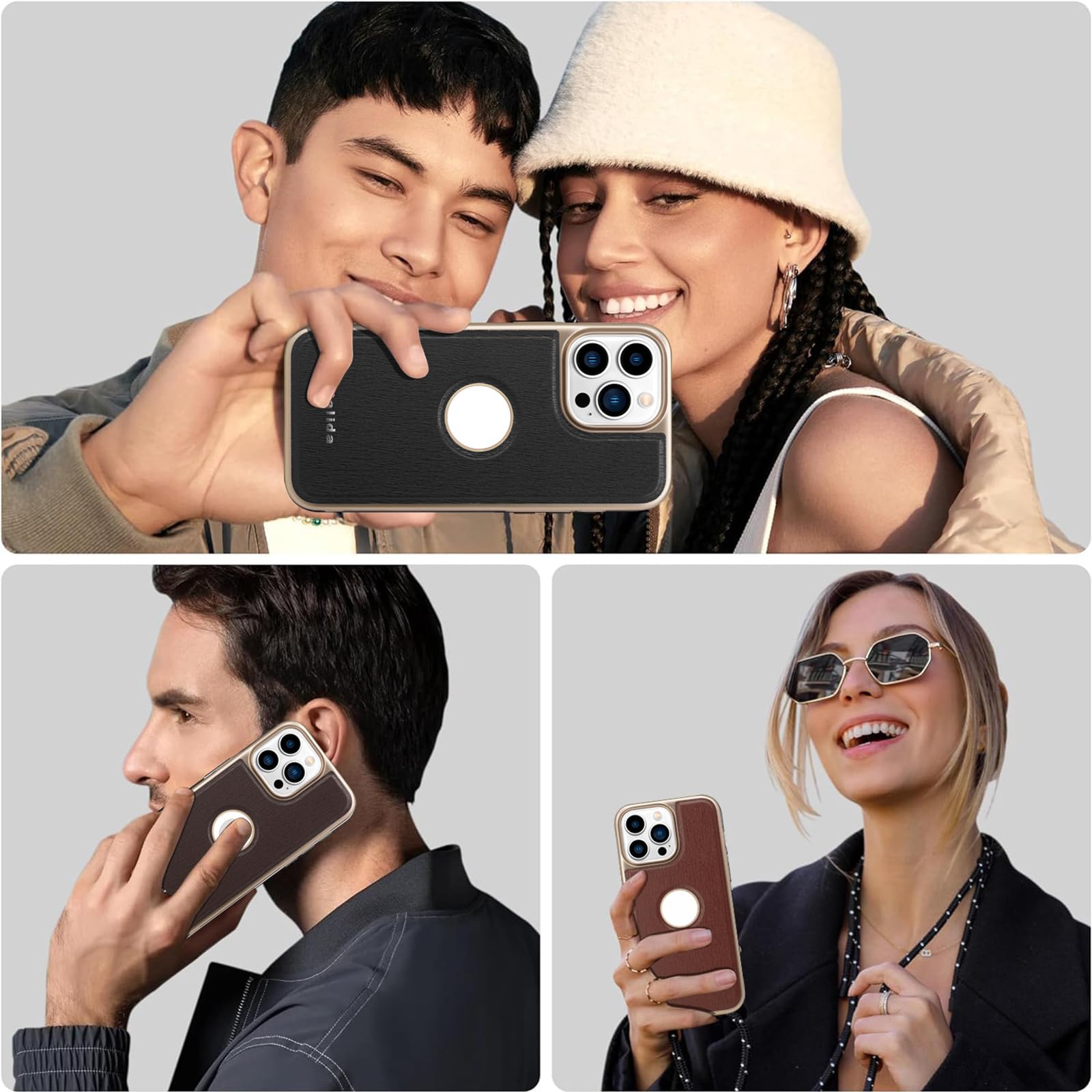 Smukłe etui do iPhone 16 Pro Max/16 Pro/16 Plus/16, wzór kory skóra biznesowa galwanizowane etui z widokiem logo etui ochronne, niebieski, 16
