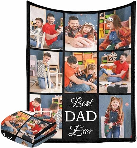 Miniatura 7 de Caisuedawn Manta personalizada para el Día del Padre de parte de los niños, manta personalizada con fotos "I Love You My Dad", regalo de cumpleaños