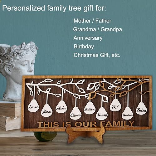 Miniatura 2 de Regalos de Navidad personalizados para mamá, regalos del día de la madre, regalos para mamá 3D de madera con nombres de árbol genealógico, hija e