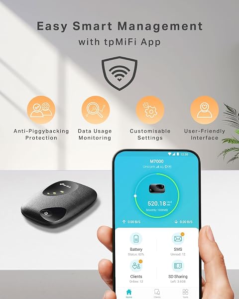 TP-Link M7000 4G MiFi, Portable Travel WiFi Device, 4g Router With Sim Slot, Low Cost Unlocked LTE Cat4 Mobile Hotspot Dongle, Caravan Wi-Fi, High Global Compatibility, Easy App Management - 5