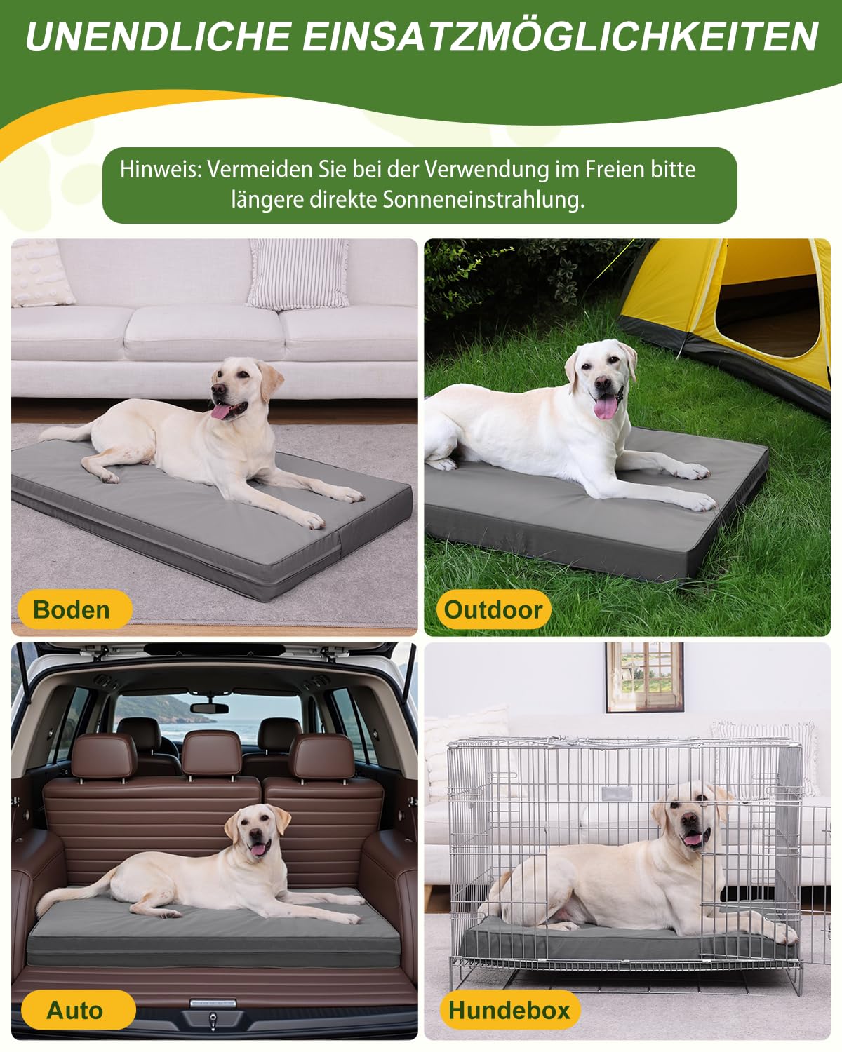 Orthopädisches Hundebett Grosse Hunde 104x68cm,Abnehmbare Wassericht Kunstleder-Hülle Hundekissen Hundematratze für große Hunde,Komfortable & Kühlende Für Innen- Und Außenbereich,Grau