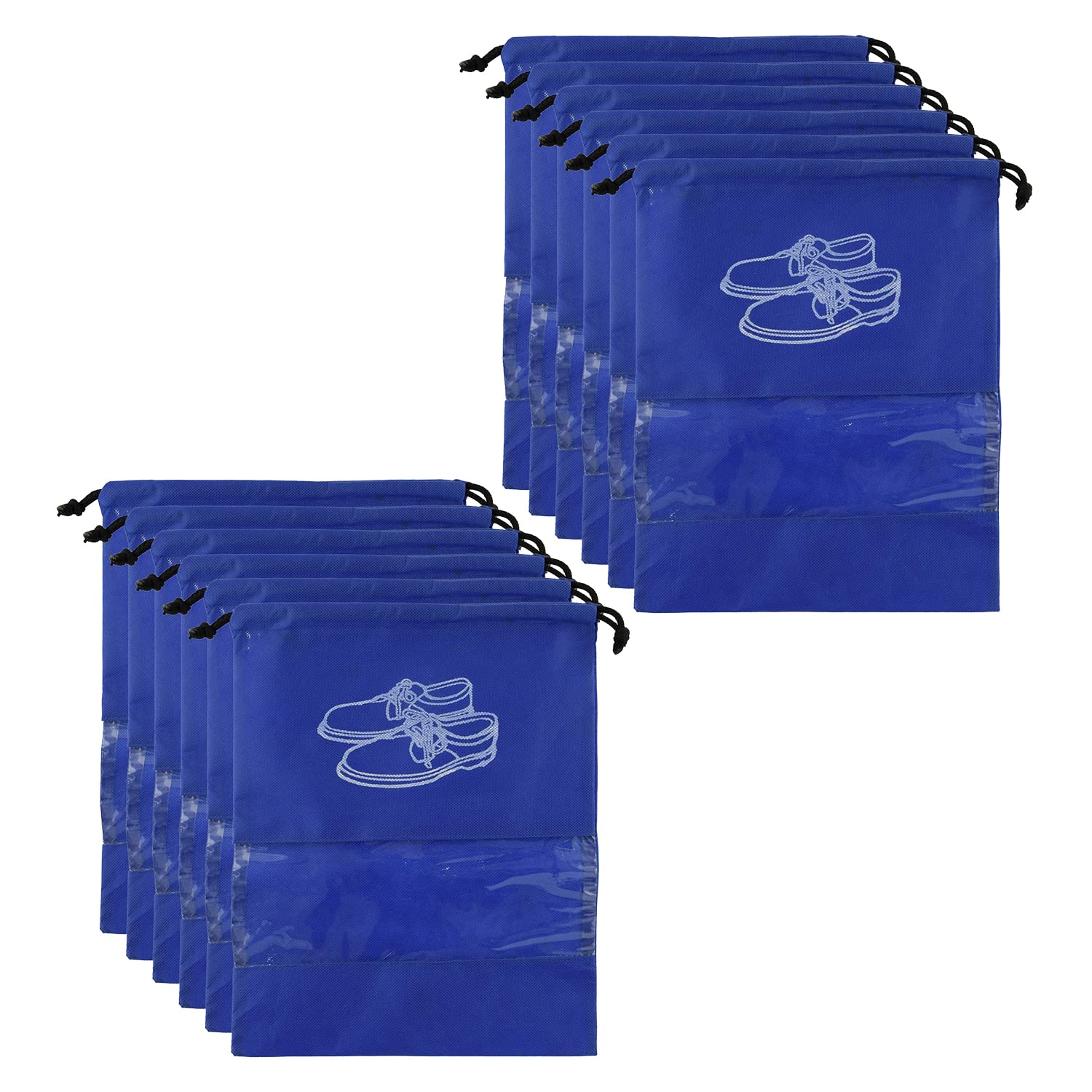 Kuber Industries Shoe Cover for Traveling|Non Woven Drawstring Bag|Shoe Bags for Shoes, Slipper, Heels|Transparent Window|Pack of 12 (Blue)-image-32
