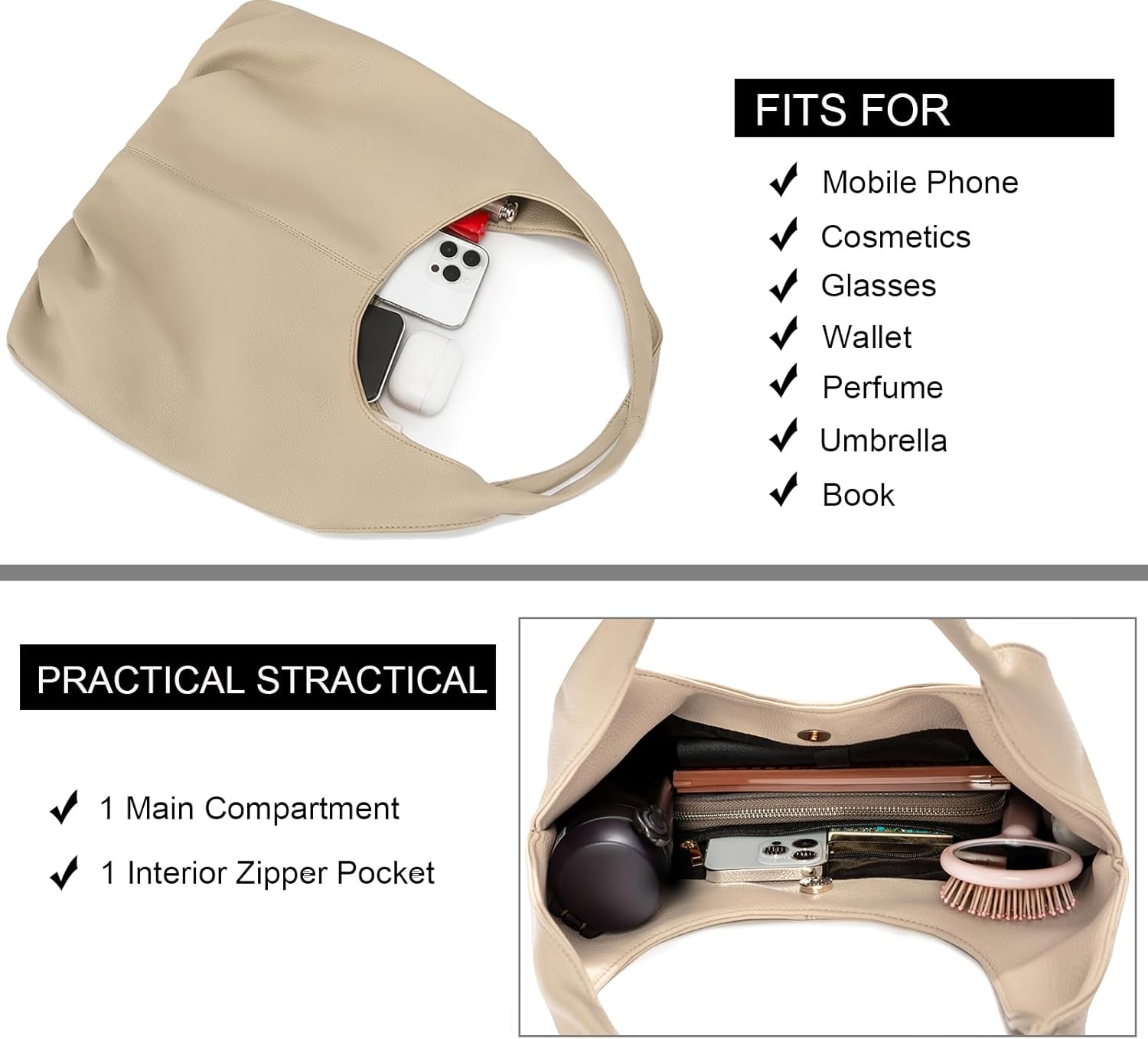 NIUEIMEE ZHOU Slouchy Hobo Bags for Women Retro Vegan Leather Shoulder Handbags with Coin Purse - Image 5