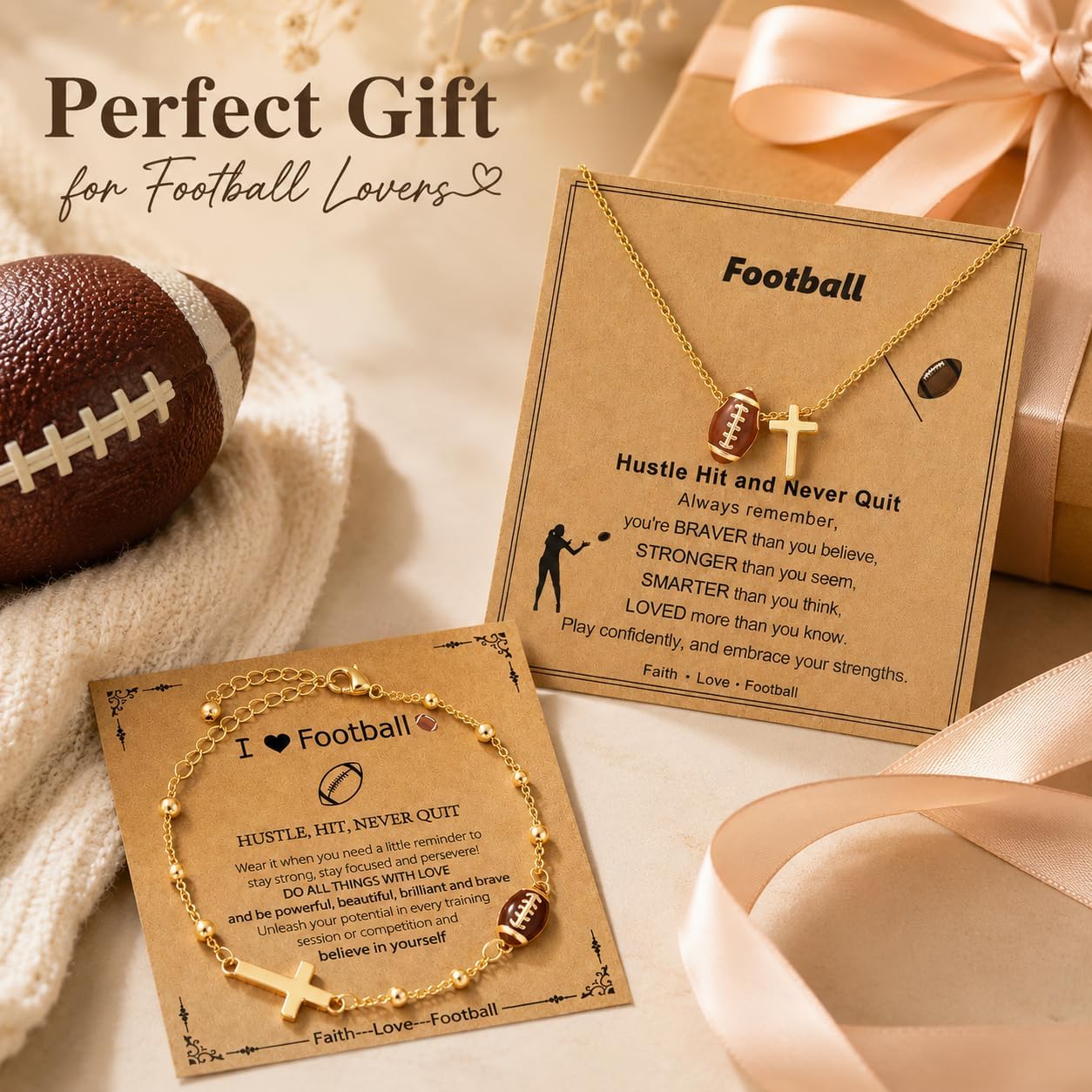 Softball/Football/Tennis/Volleyball/Soccer Necklace and Bracelet Set,Cross Jewelry,Sport Accessories Christian Jewelry,Gifts for Players,Teams,Teens,Coaches,Birthday Senior Night Gift,Lover’s Gift image 2