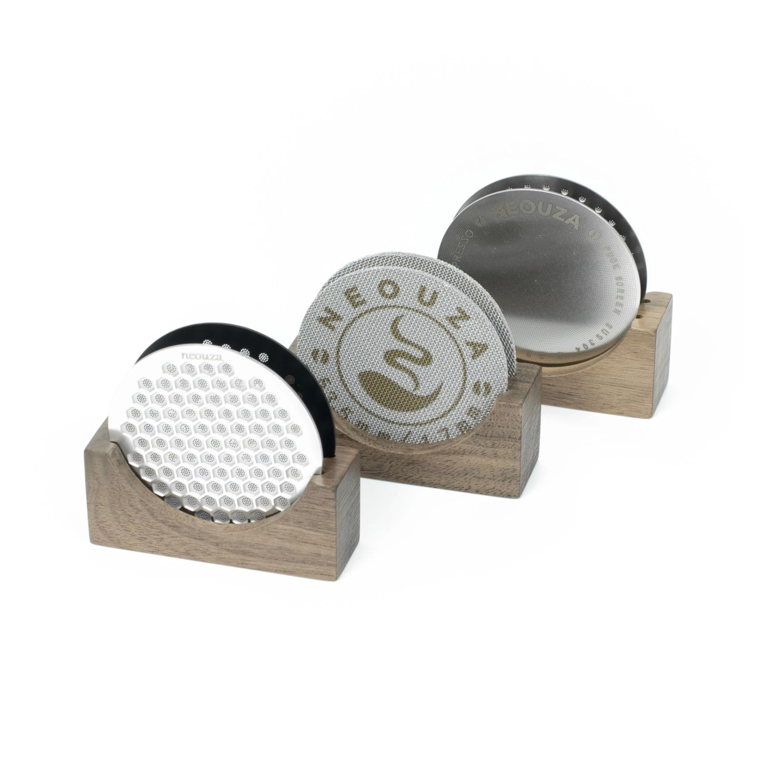 NEOUZA Stojaczek na filtr do kawy z ekranem do pucków, 51/53/58 mm, wielokrotnego użytku, do espresso, ze stali nierdzewnej i drewna (stojaczek 51/53 mm)
