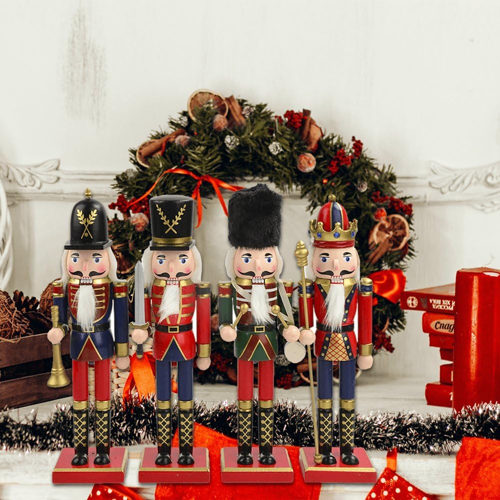 Figurines De Casse-Noisette en Bois, 4 Pièces/Ensemble, Figurines De Soldat, Décor Traditionnel en Bois pour Maison, Décoration De Fête De Cheminée