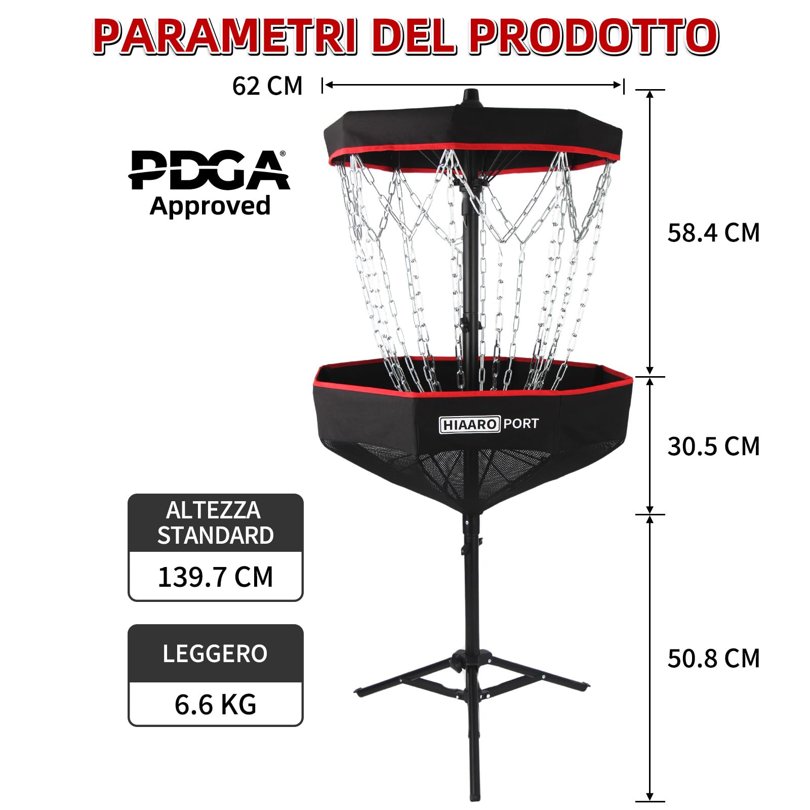 Cestino da golf portatile a disco con 16 catene resistenti, bersaglio pieghevole da golf frisbee con borsa per il trasporto per esercitarsi