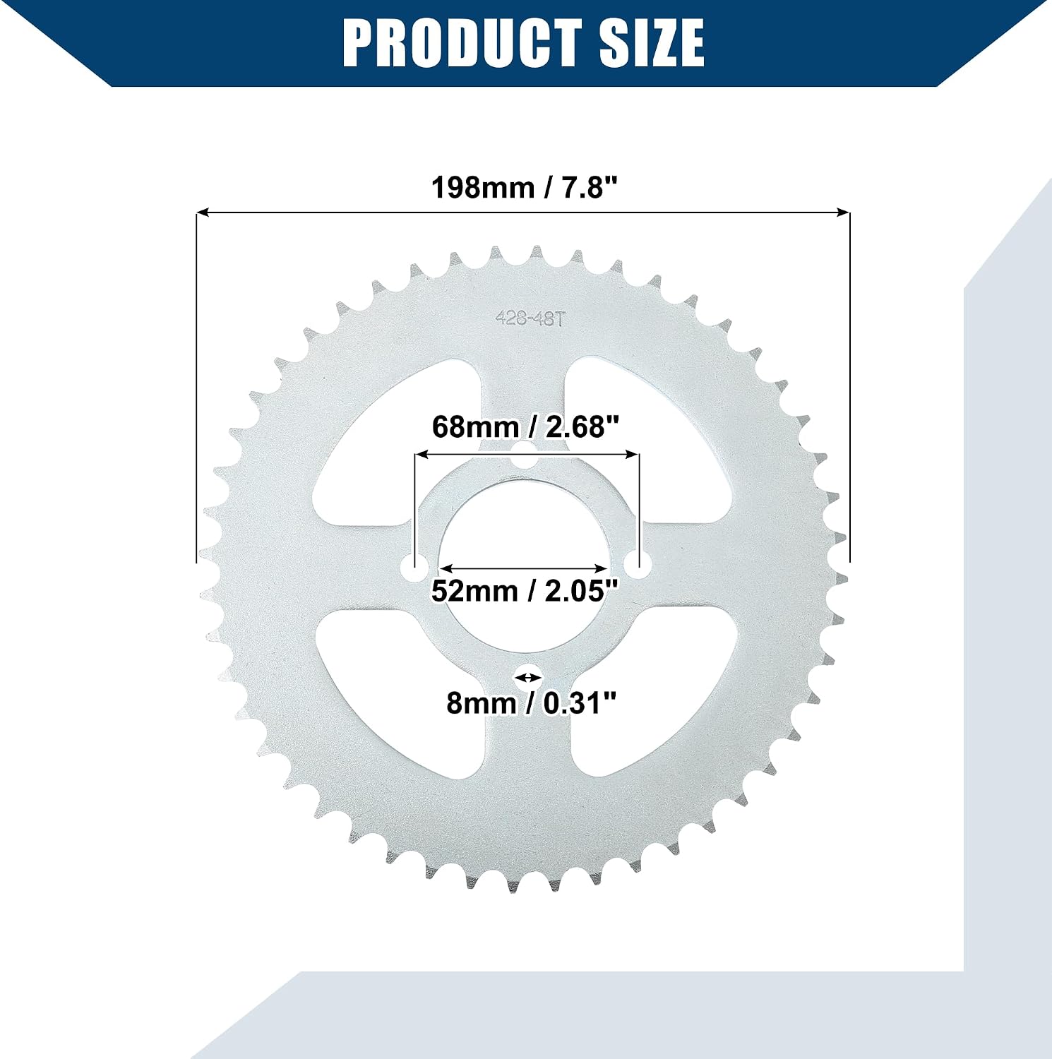 428 Pitch 48 Tooth Motorcycle Chain Sprocket Rear Sprocket/Rear Side for 50cc 70cc 90cc 110cc 125cc Dirt Pit Bike Mini Bike ATV 4 Wheelers Moped/Durable 52mm ID / 1 Pcs