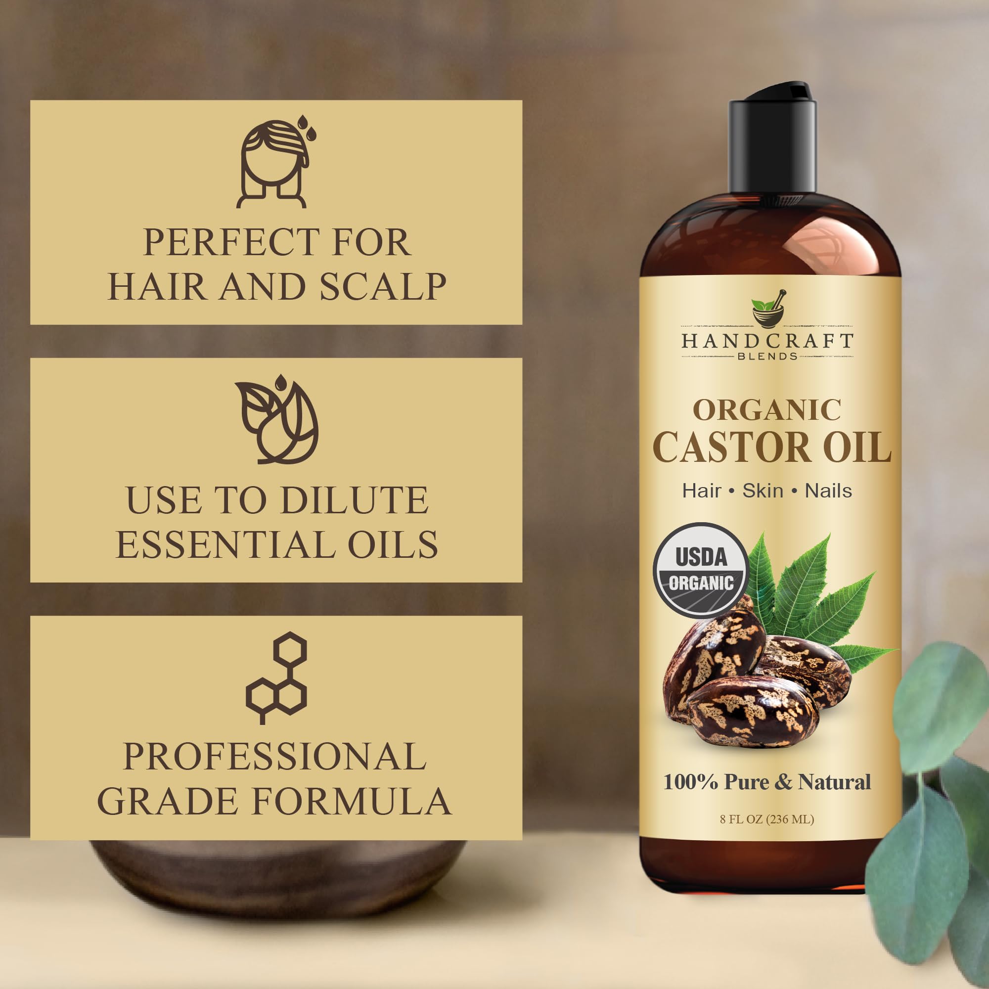 Handcraft Blends Bio Rizinusöl - 236ml - 100% Rein und Natürlich - Premium Grade Trägeröl für Haarwachstum, Wimpern und Augenbrauen - Haar und Körper - Expeller-gepresst & hexanfrei