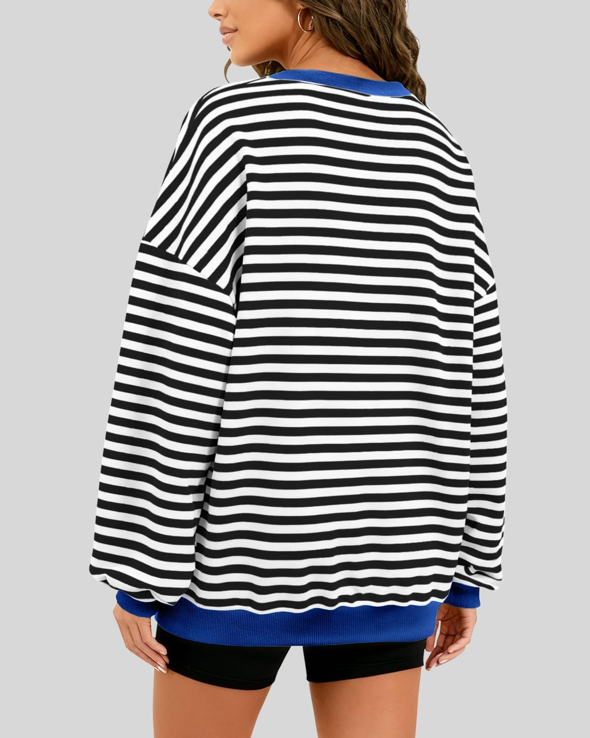 HEYTALALA Womens Oversized Striped Sweatshirts Y2K Long Sleeve Crewneck Sweater Color Block Drop Shoulder Loose Pullover Tops - Image 2