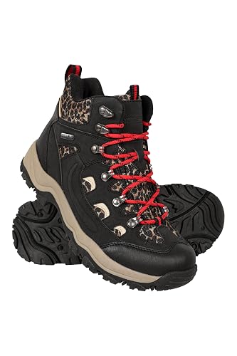 Mountain Warehouse Adventurer Womens Waterproof Boots | Lightweight & Durable Construction, Deep Lugs for Great Grip, Cushioned Footbed for All-Day Comfort, Idea for Hiking, Walking - 6 UK - Jet Black Printed