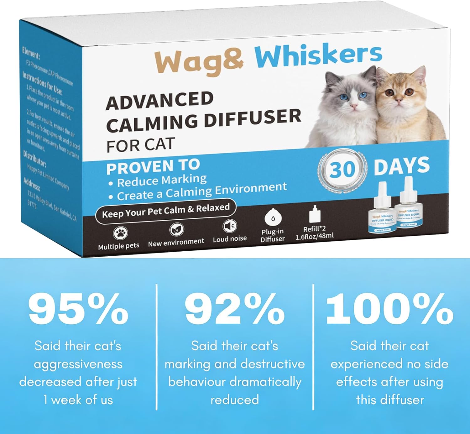 Calming Diffuser, Soothe Your Pet's Emotions, Reduce Stress and Anxiety, and Decrease Fighting and Scratching Behaviors, 3-in-1 Kit for Cats (2pc)