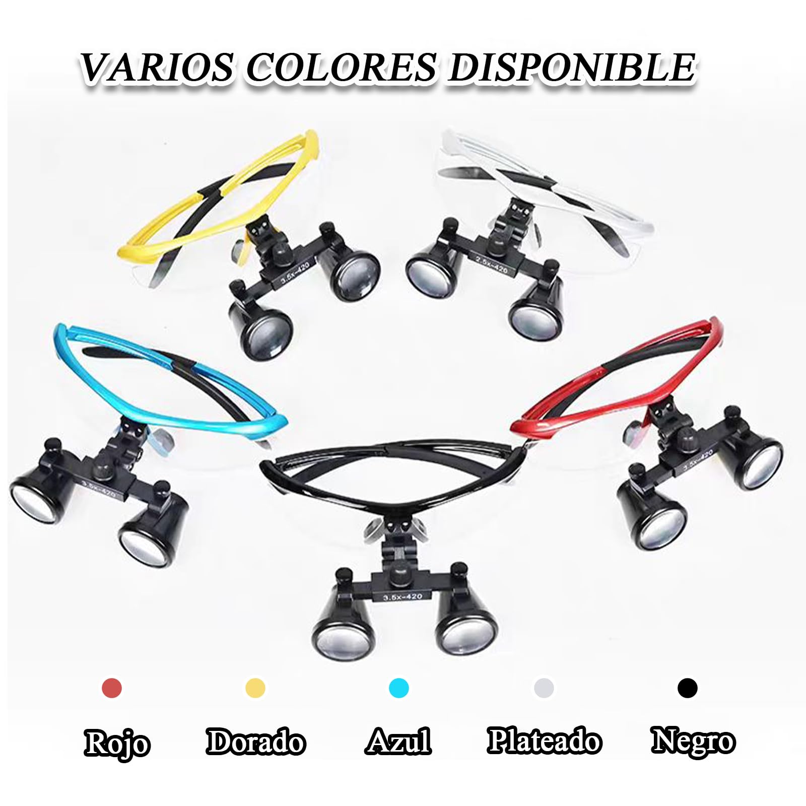 Gafas Aumento Dentista 3.5X Lupa Dental Profesional con Luz LED Distancia Interpupilar Ajustable 50-60 mm