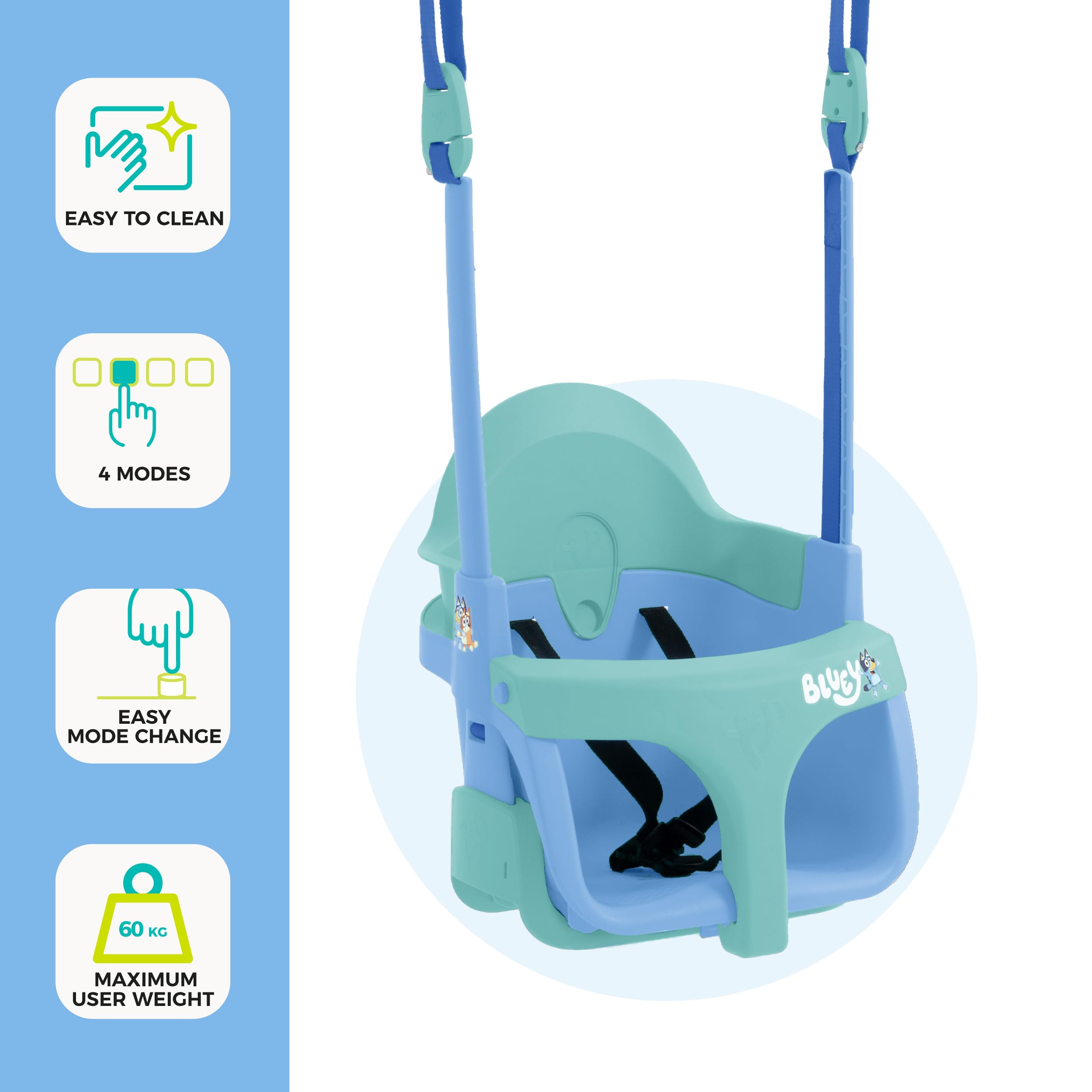Bluey Quadpod - Asiento de Columpio cultivable 4 en 1, para Parque Infantil al Aire Libre con Cuerdas Ajustables y Correa de Seguridad, Columpio para niños pequeños para Jardines y Parques Infantiles