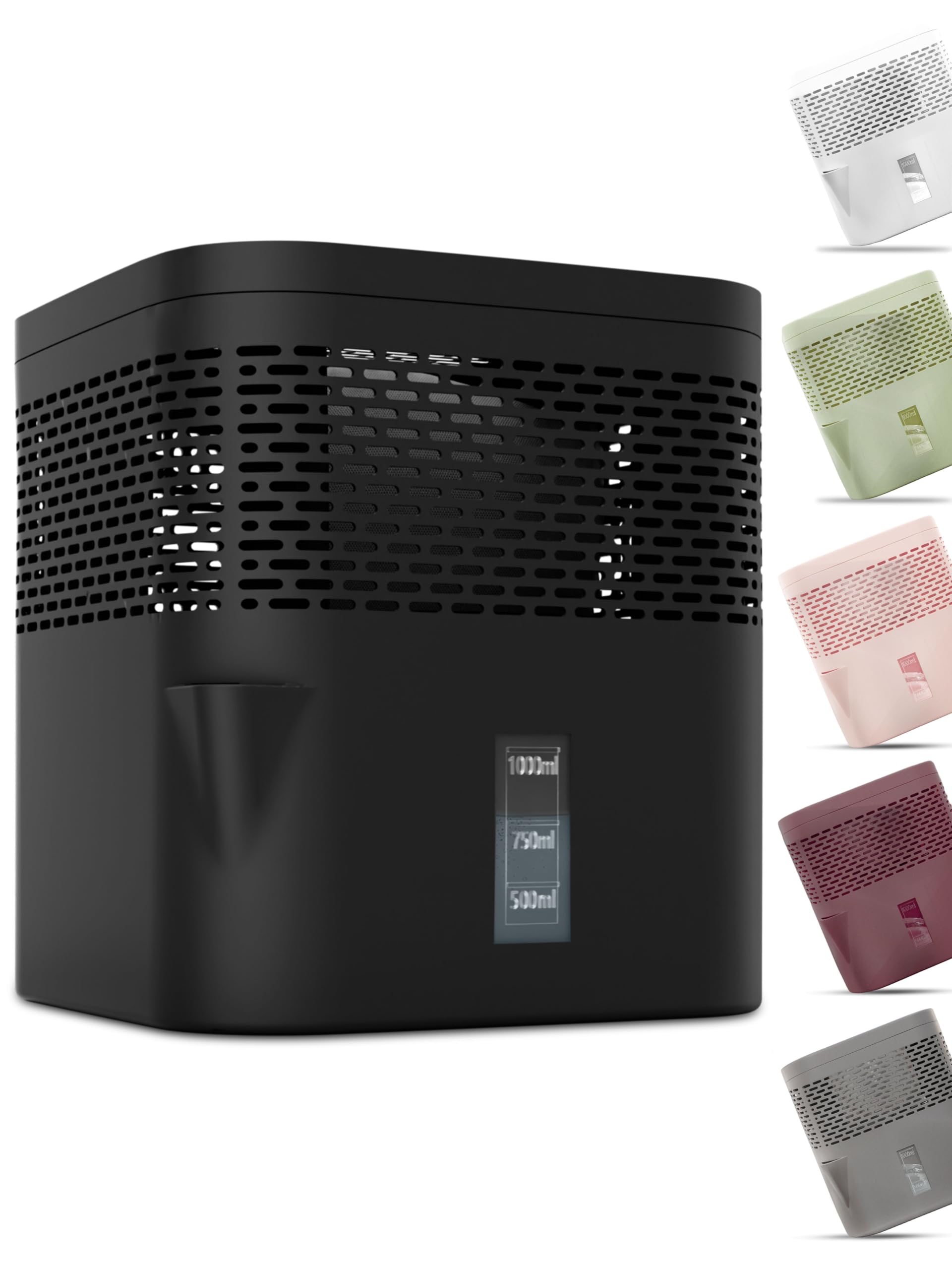 BonAura® AirOne Lite Dehumidifier without Electricity with 360° Ventilation, Room Dehumidifier with Spout & 450 g Dehumidifier Granules, Room Dehumidifier for Bathroom and Kitchen up to 16 m² (Black)