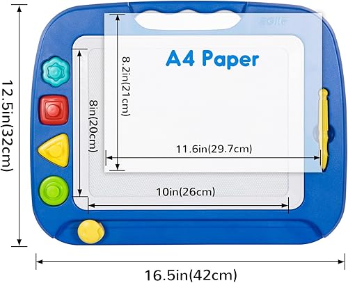 Miniatura 28 de SGILE - Pizarra magnética borrable para dibujo con bolígrafo magnético, colorido bloc de dibujo con tres sellos, juguete educativo para niños Azul