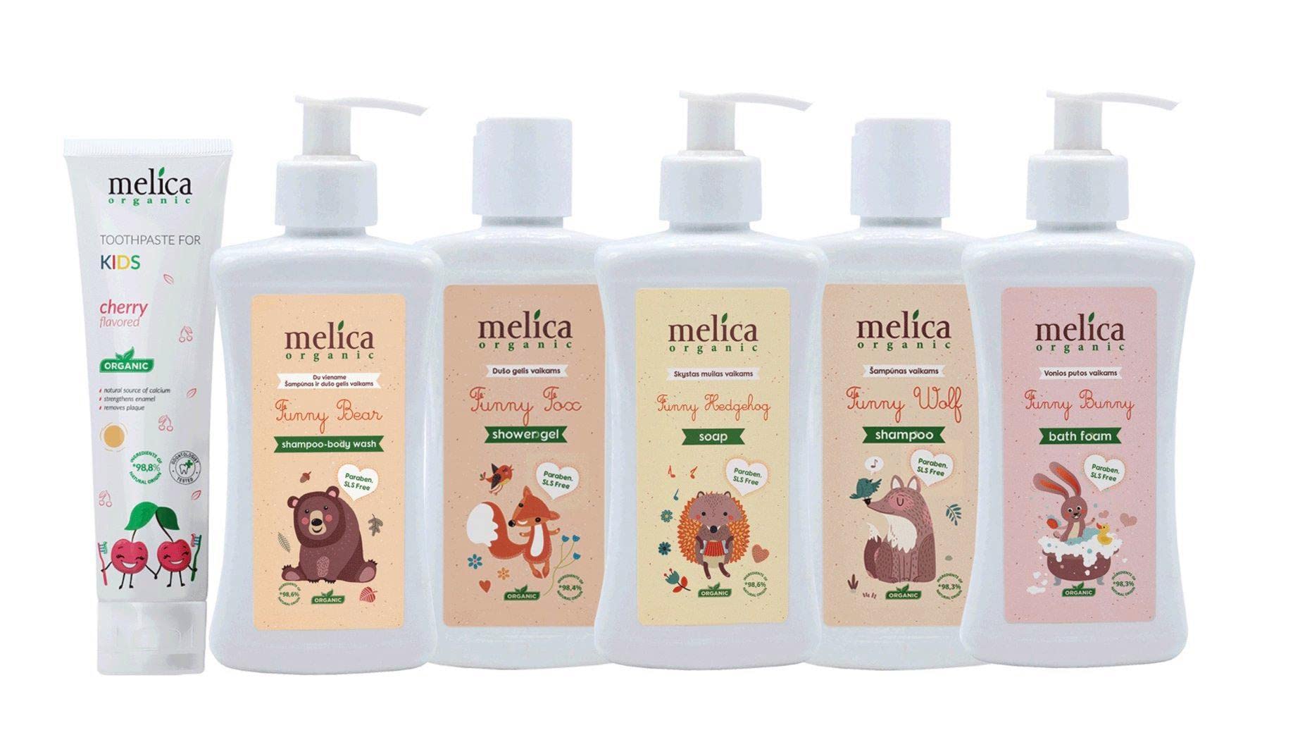 MELICA Organiczny zestaw do kąpieli dla niemowląt i dzieci – 6 organicznych do 98,8% naturalnych produktów do pielęgnacji bez parabenów, SLS, SLES 1600 g