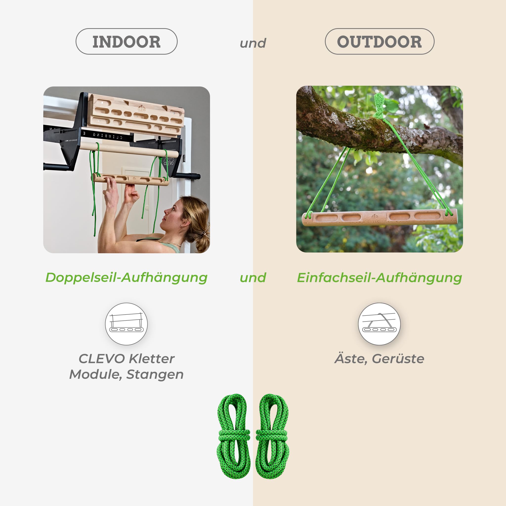 Clevo - Fingerboard Slim – Hangboard für Klettertraining & Bouldern – Kompaktes Trainingsboard für Fingerkraft – Griffbrett Holz mit Seilaufhängung – Boulder Zubehör für Indoor & Outdoor